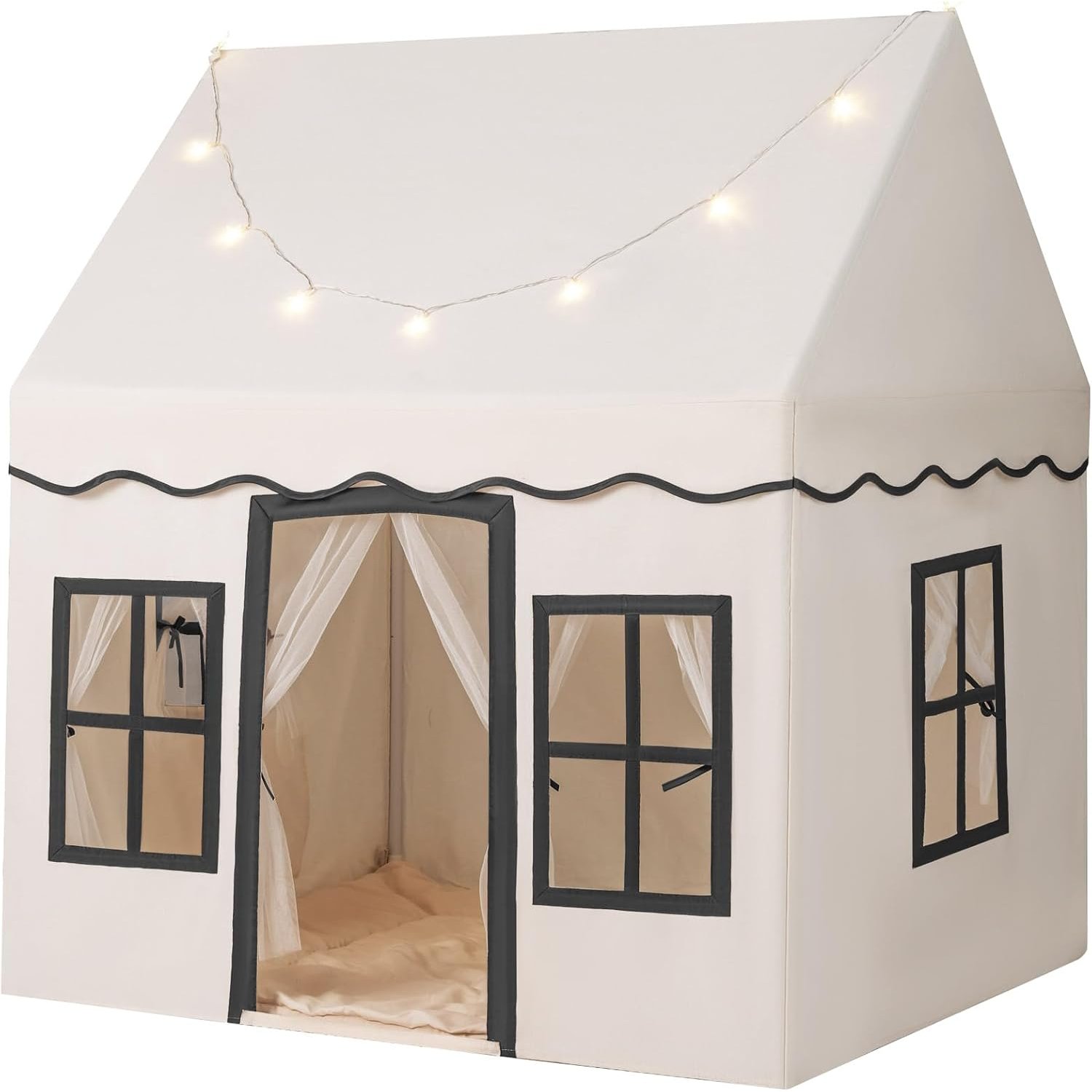 Beige Play Tent with Star Lights and Coral Velvet Mat: image 1