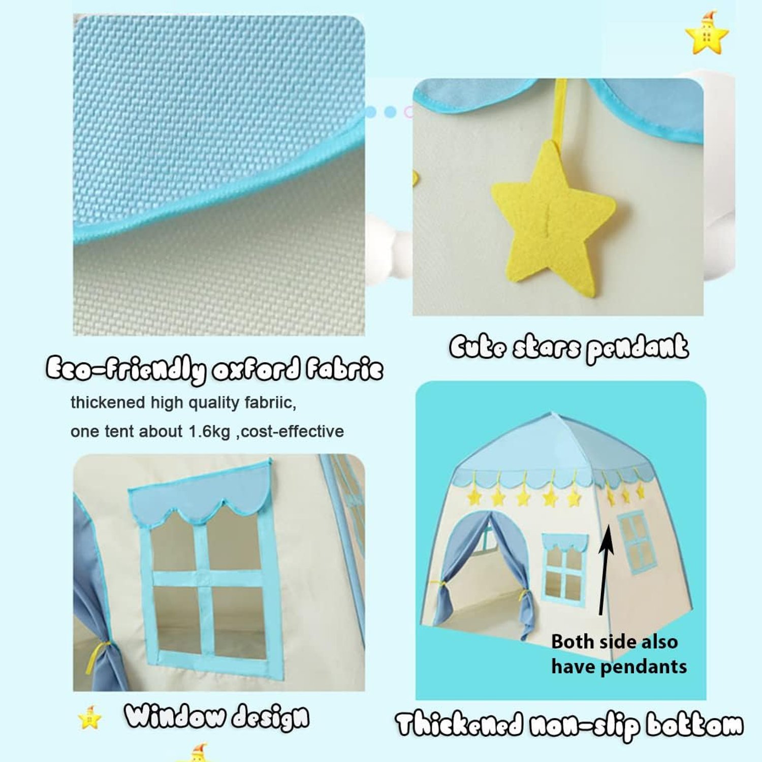 Blue Castle Play Tent with Fairy Lights