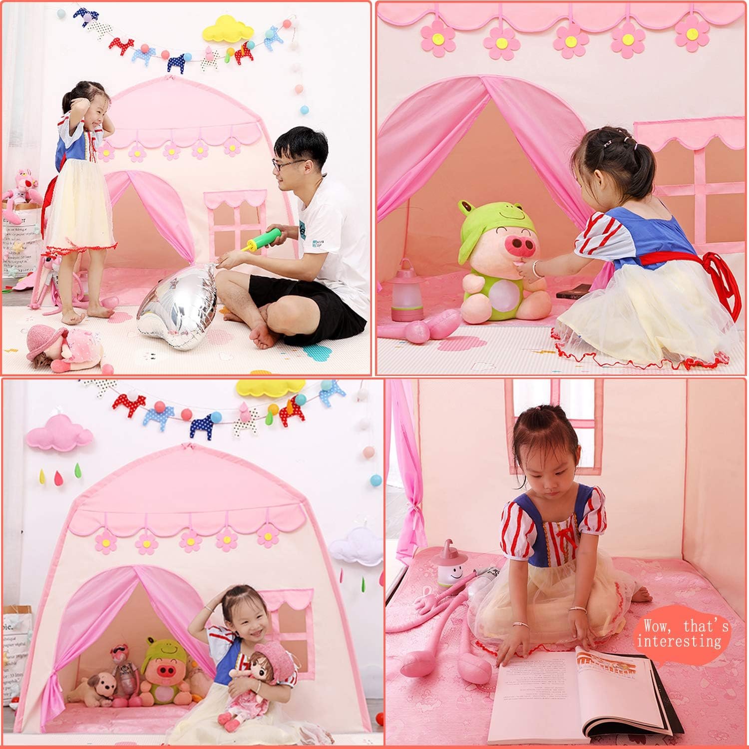 Blue Castle Play Tent with Fairy Lights