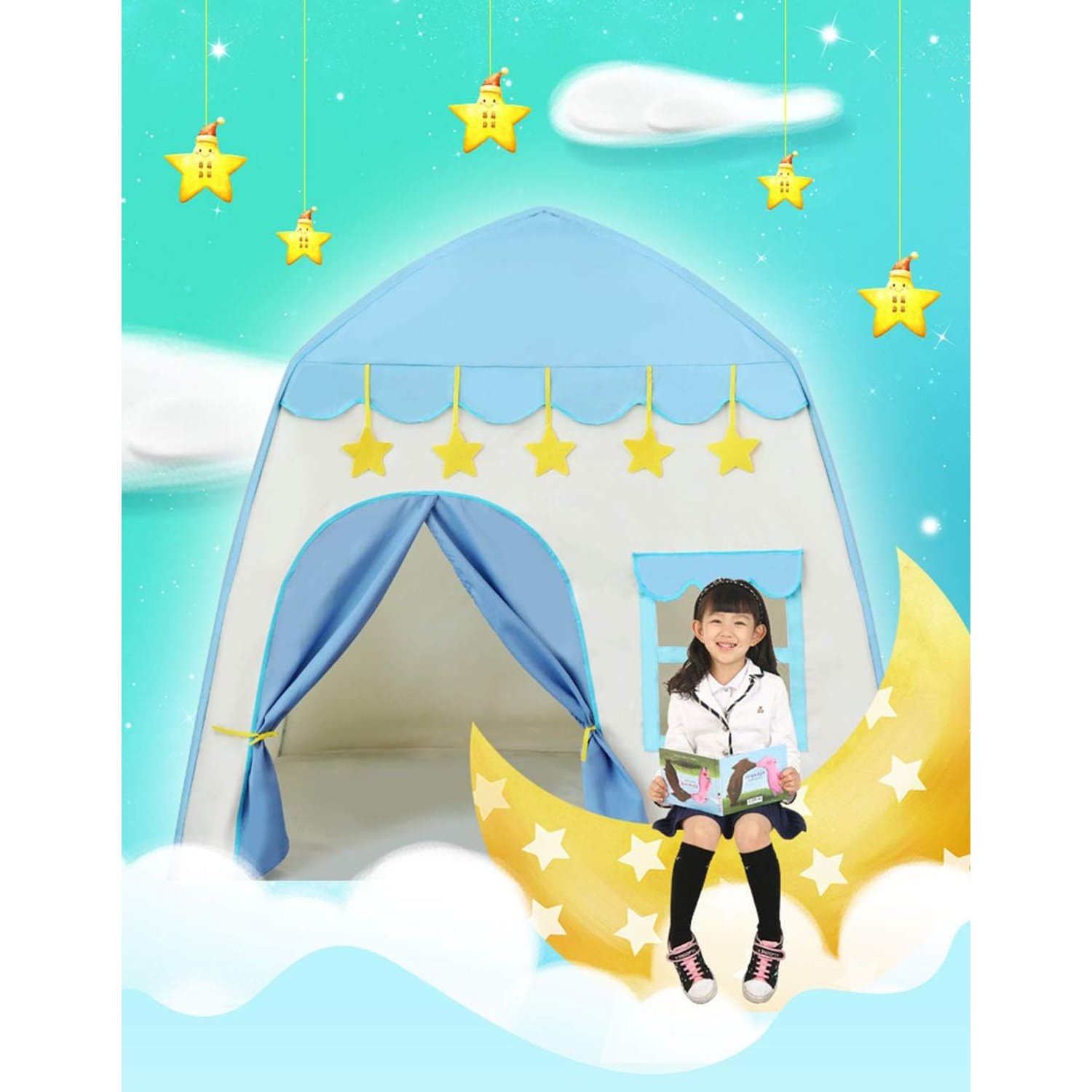 Blue Castle Play Tent with Fairy Lights: image 8