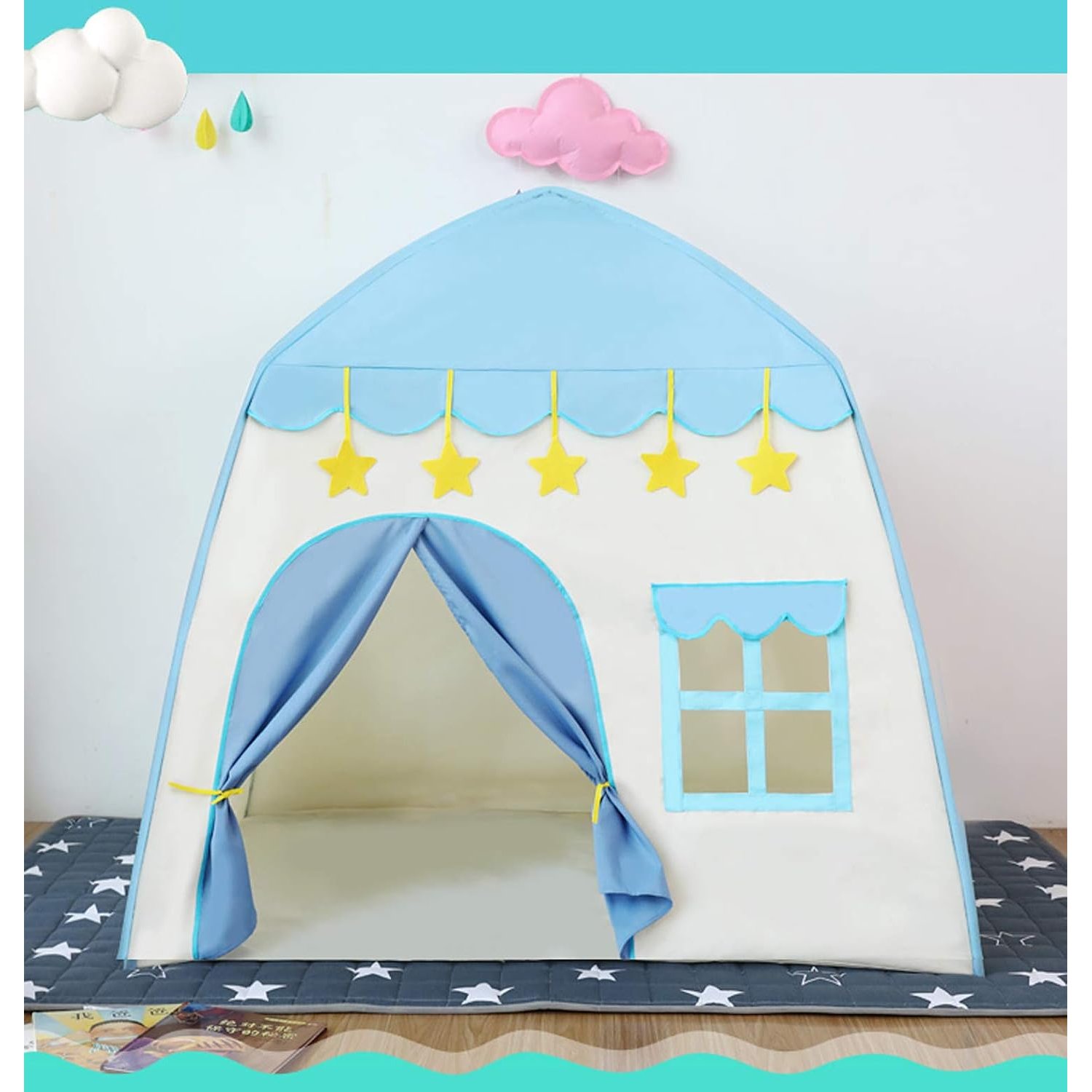 Blue Castle Play Tent with Fairy Lights: image 9