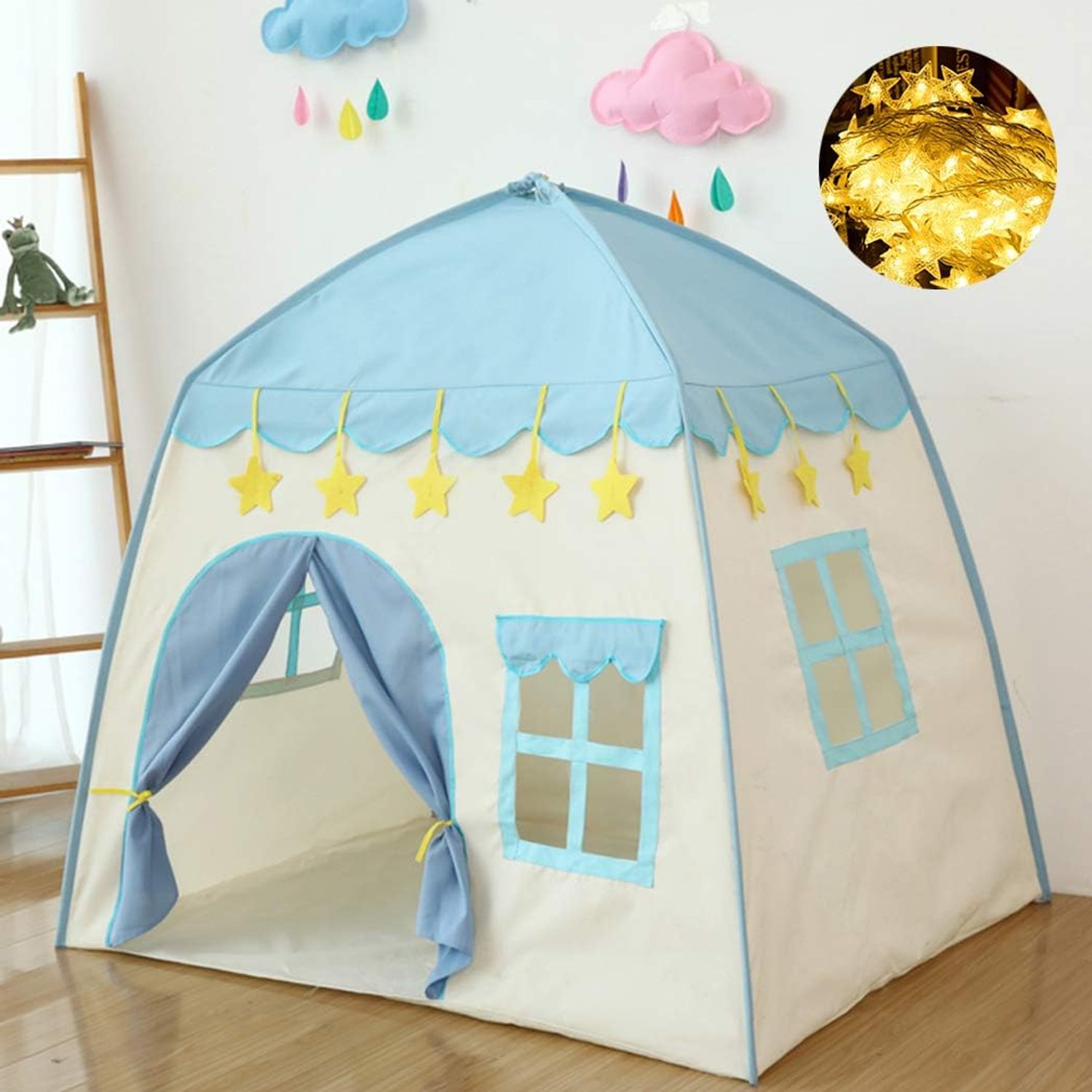 Blue Castle Play Tent with Fairy Lights: image 1