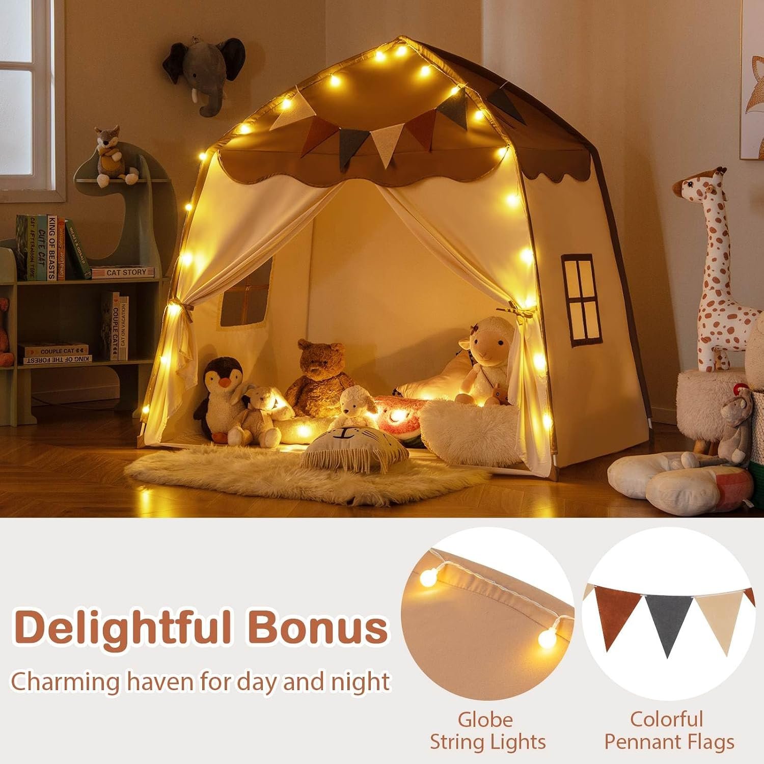 Dome Play Tent with Fairy Lights and Pennant Flags