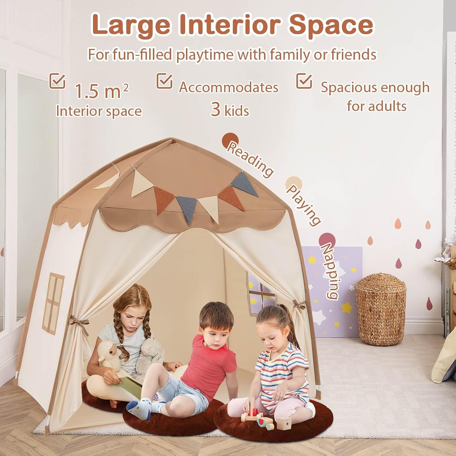 Dome Play Tent with Fairy Lights and Pennant Flags