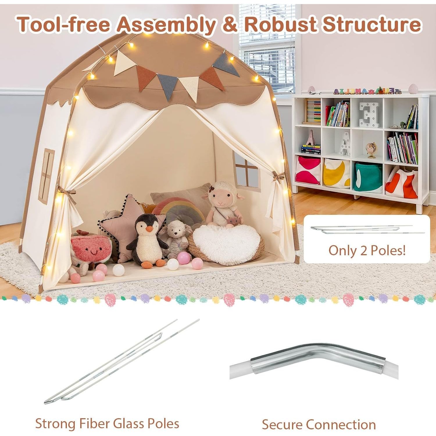 Dome Play Tent with Fairy Lights and Pennant Flags: image 7