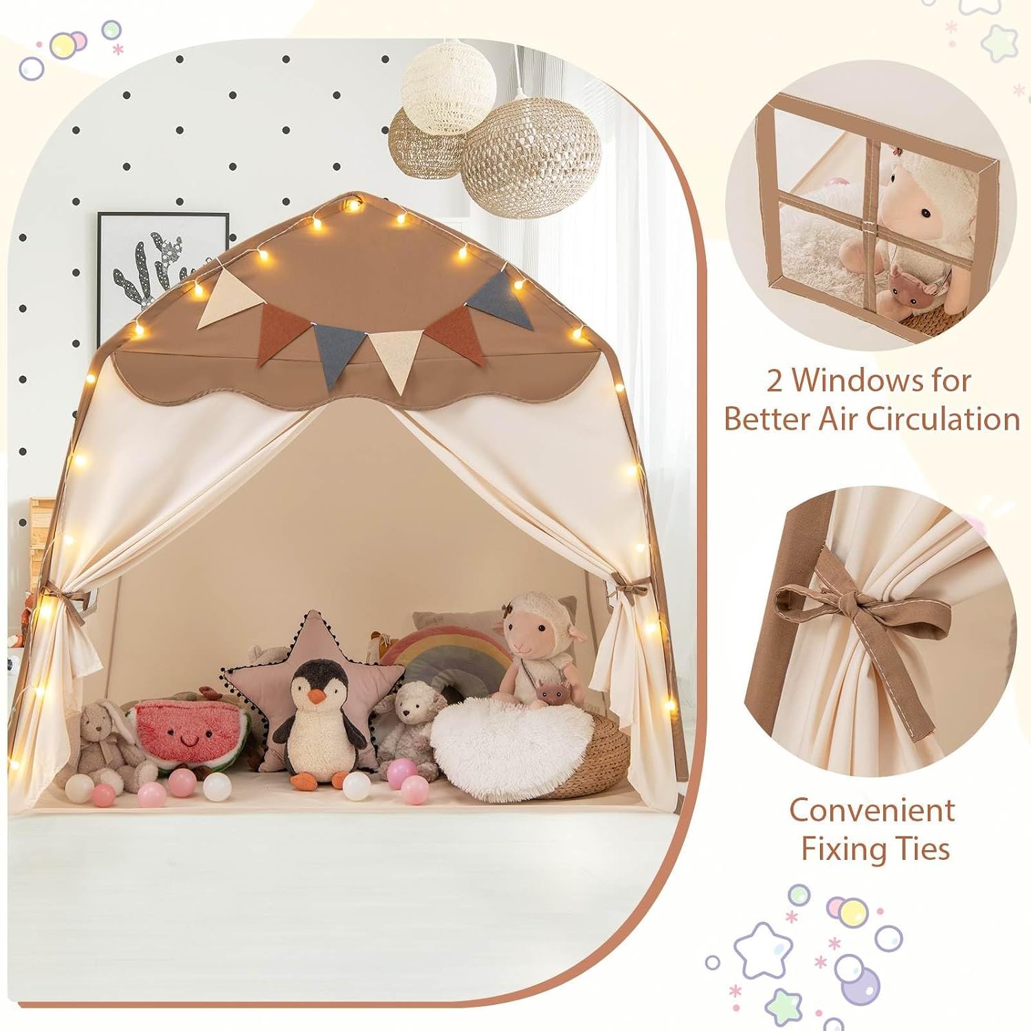 Dome Play Tent with Fairy Lights and Pennant Flags: image 8