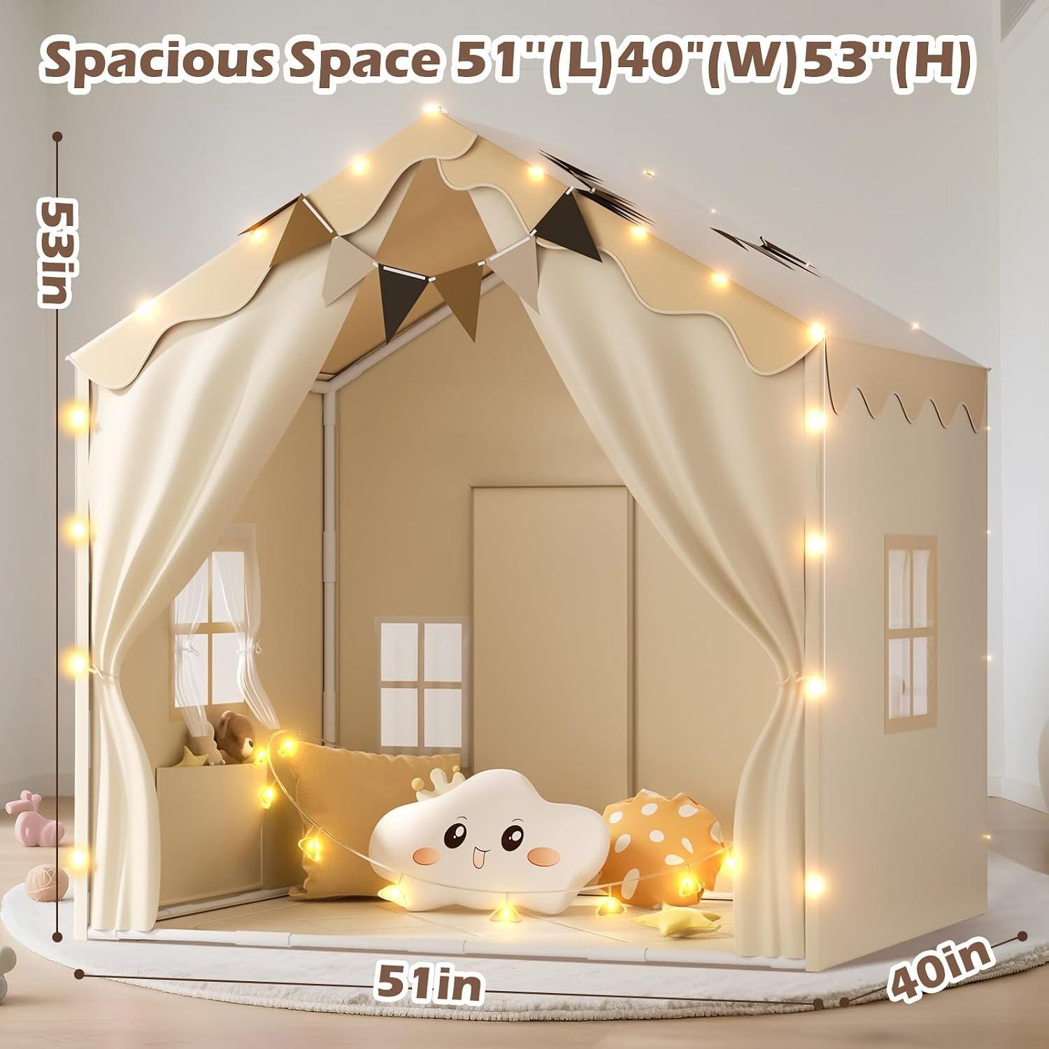 Double Door Playhouse Tent with Padded Mat and Lights