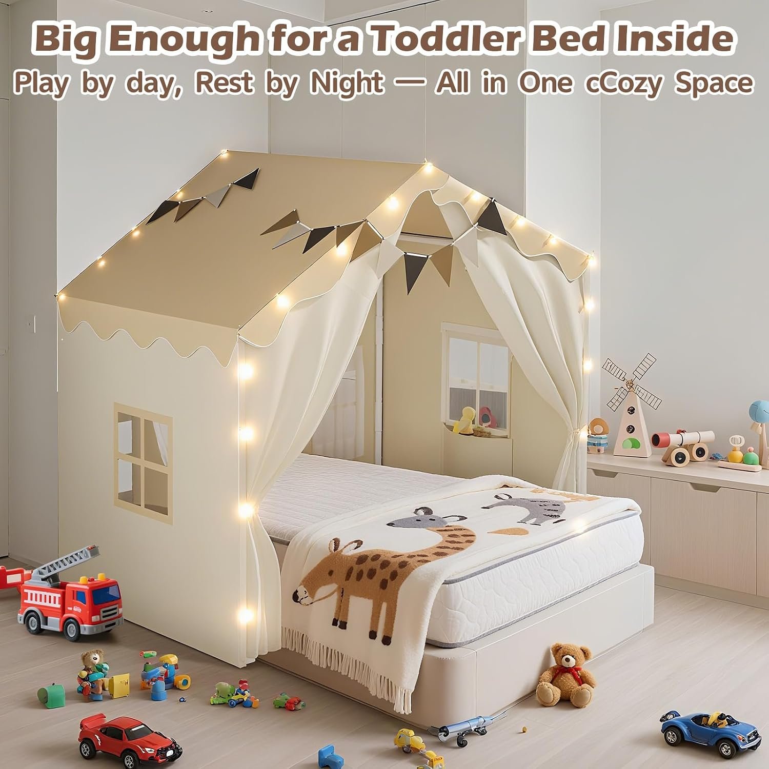 Double Door Playhouse Tent with Padded Mat and Lights