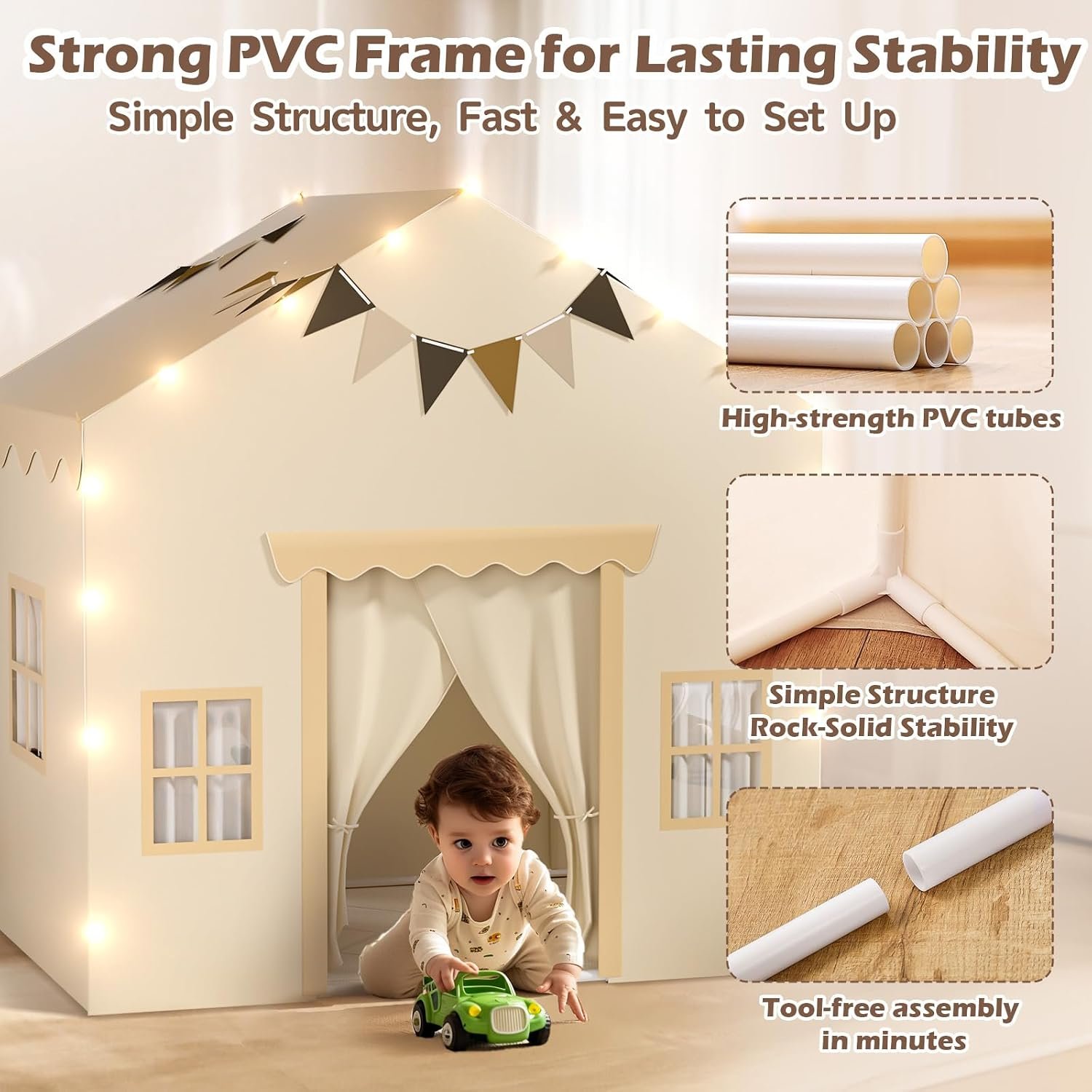 Double Door Playhouse Tent with Padded Mat and Lights: image 7
