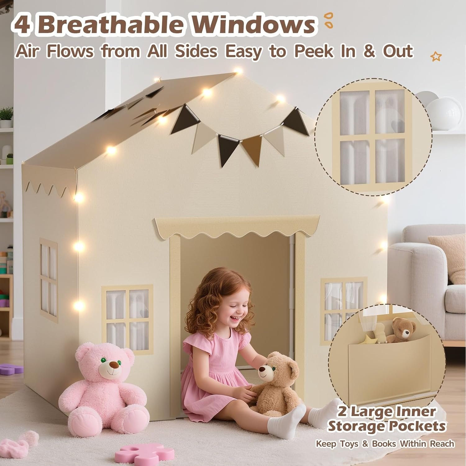 Double Door Playhouse Tent with Padded Mat and Lights: image 8