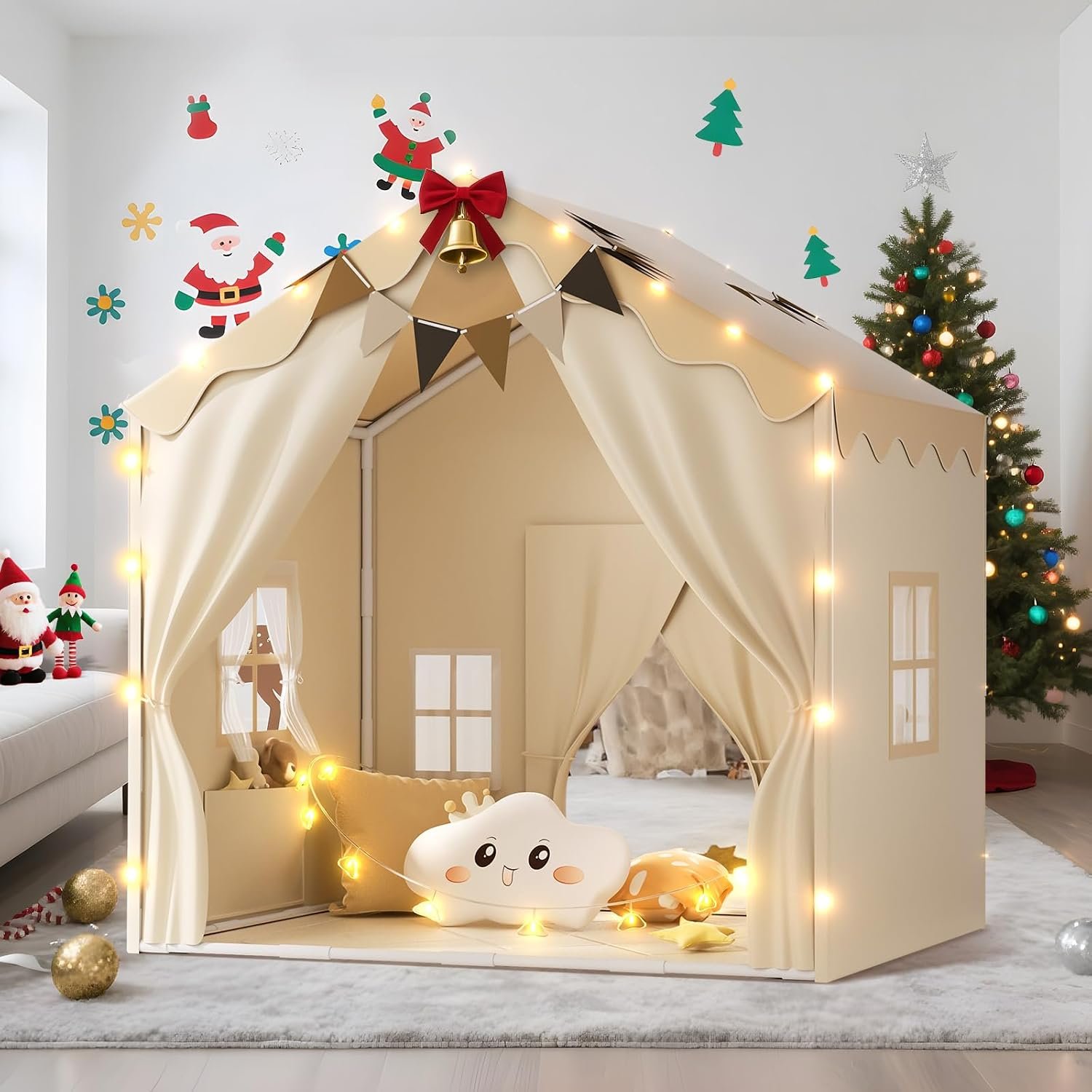 Double Door Playhouse Tent with Padded Mat and Lights: image 9