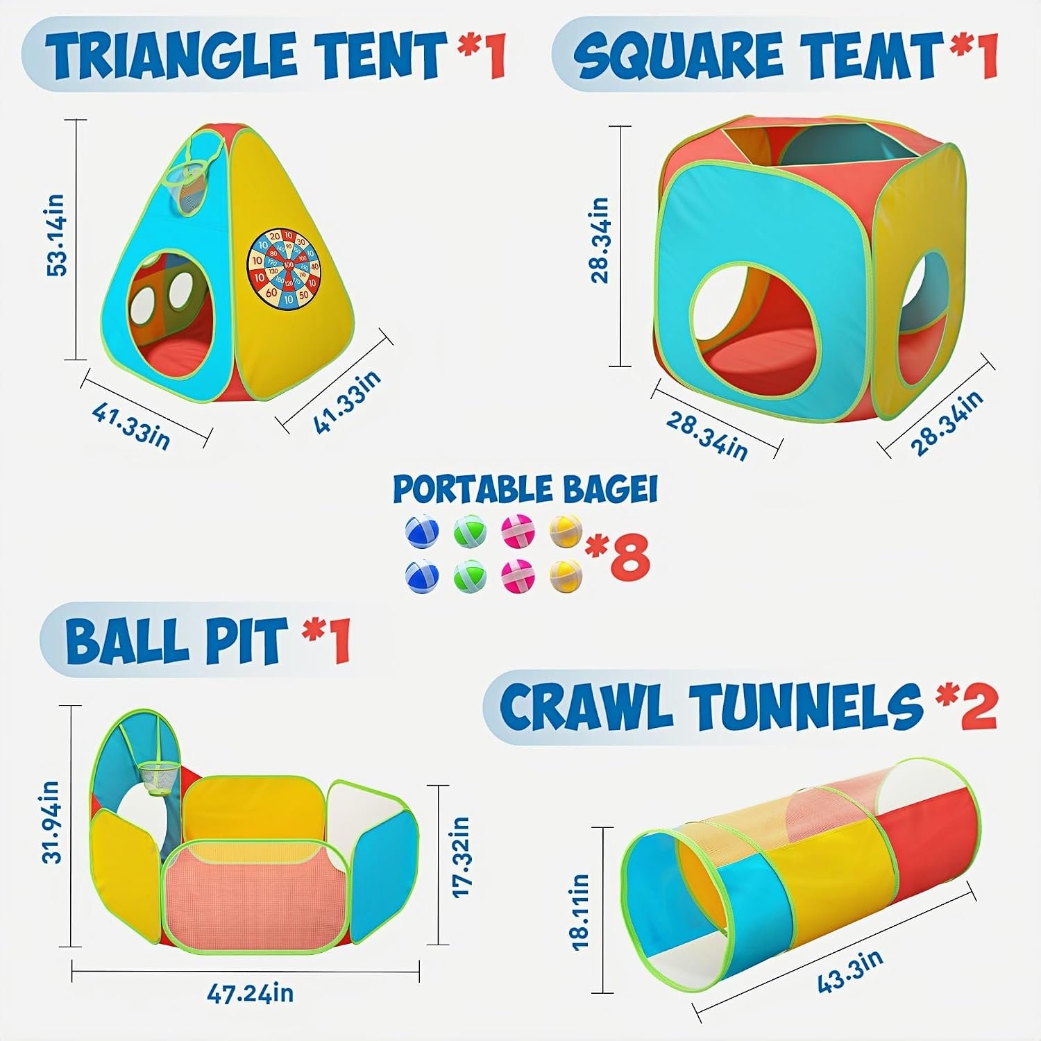 Five Piece Play Tunnel Set with Ball Pit and Pop Up Tents