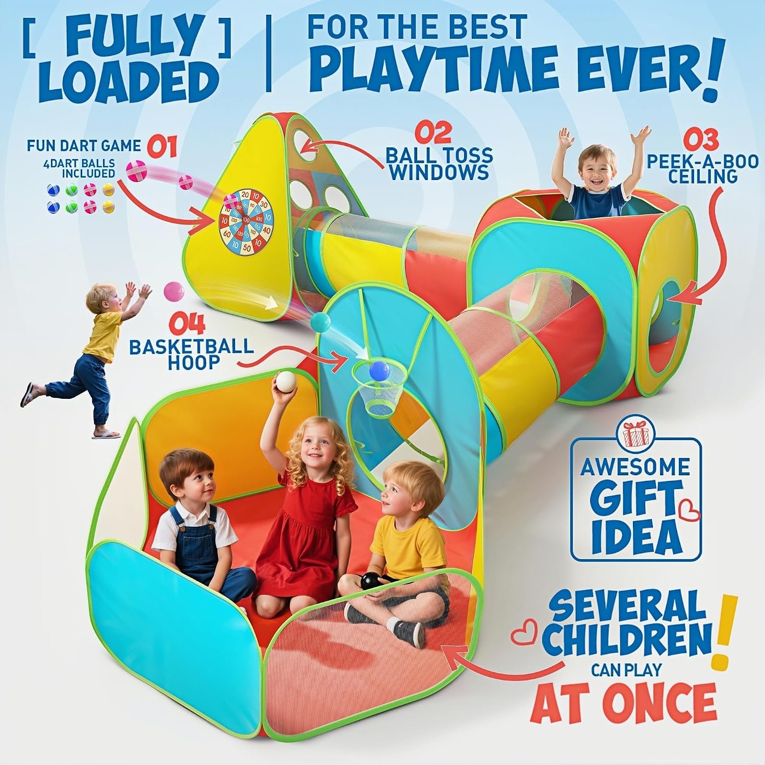 Five Piece Play Tunnel Set with Ball Pit and Pop Up Tents