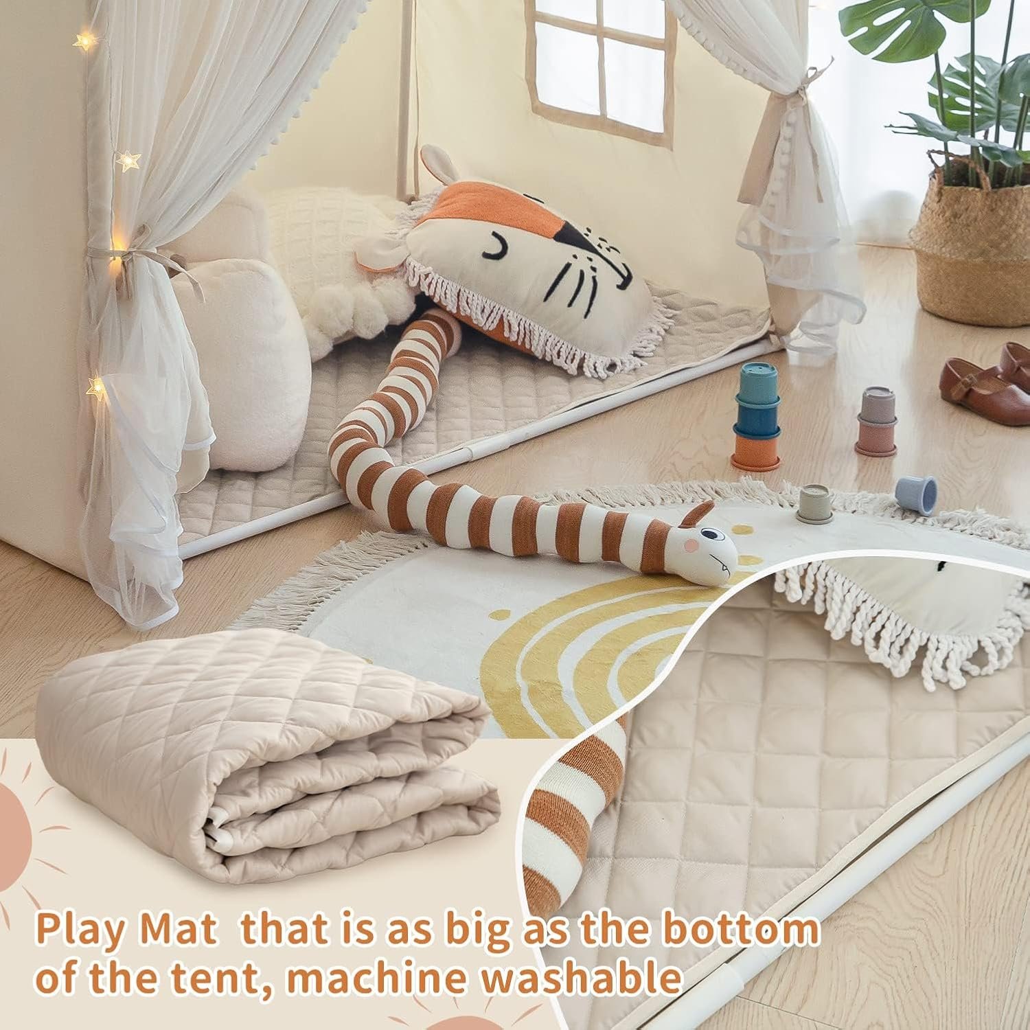 Large Play Tent with Washable Mat and Star Lights: image 2