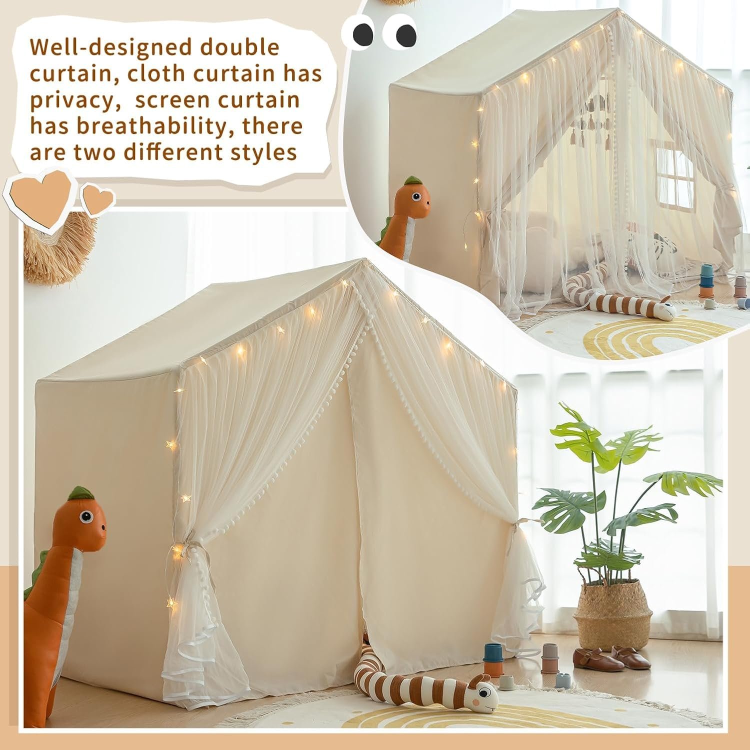 Large Play Tent with Washable Mat and Star Lights: image 4
