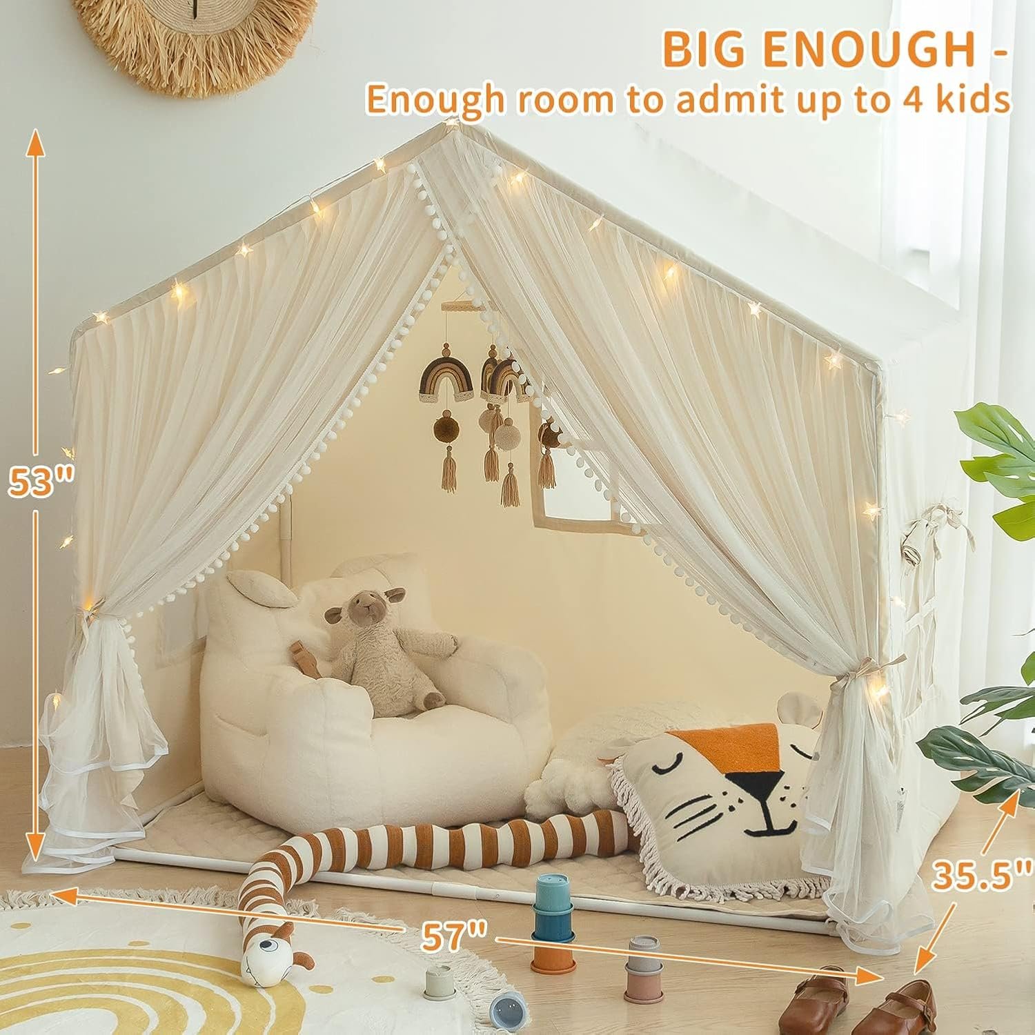 Large Play Tent with Washable Mat and Star Lights: image 6