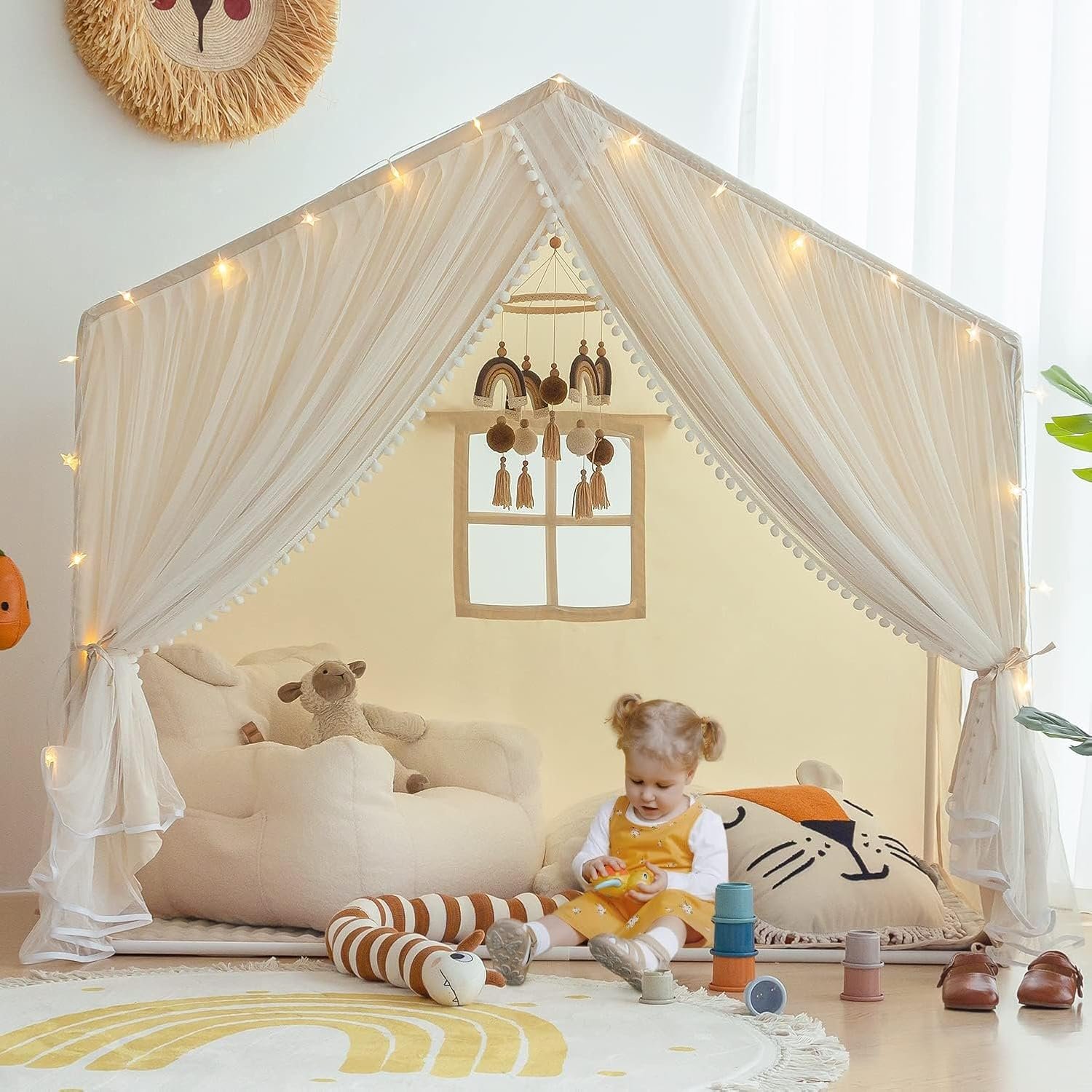 Large Play Tent with Washable Mat and Star Lights: image 1