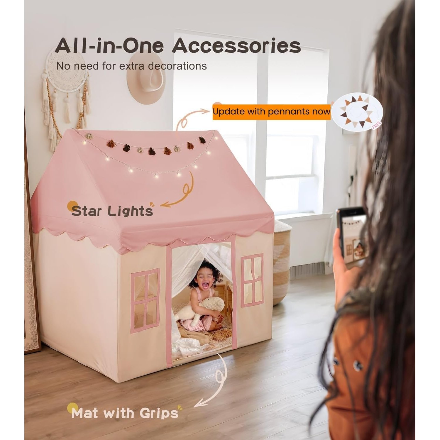 Pink Castle Playhouse Tent with Padded Mat