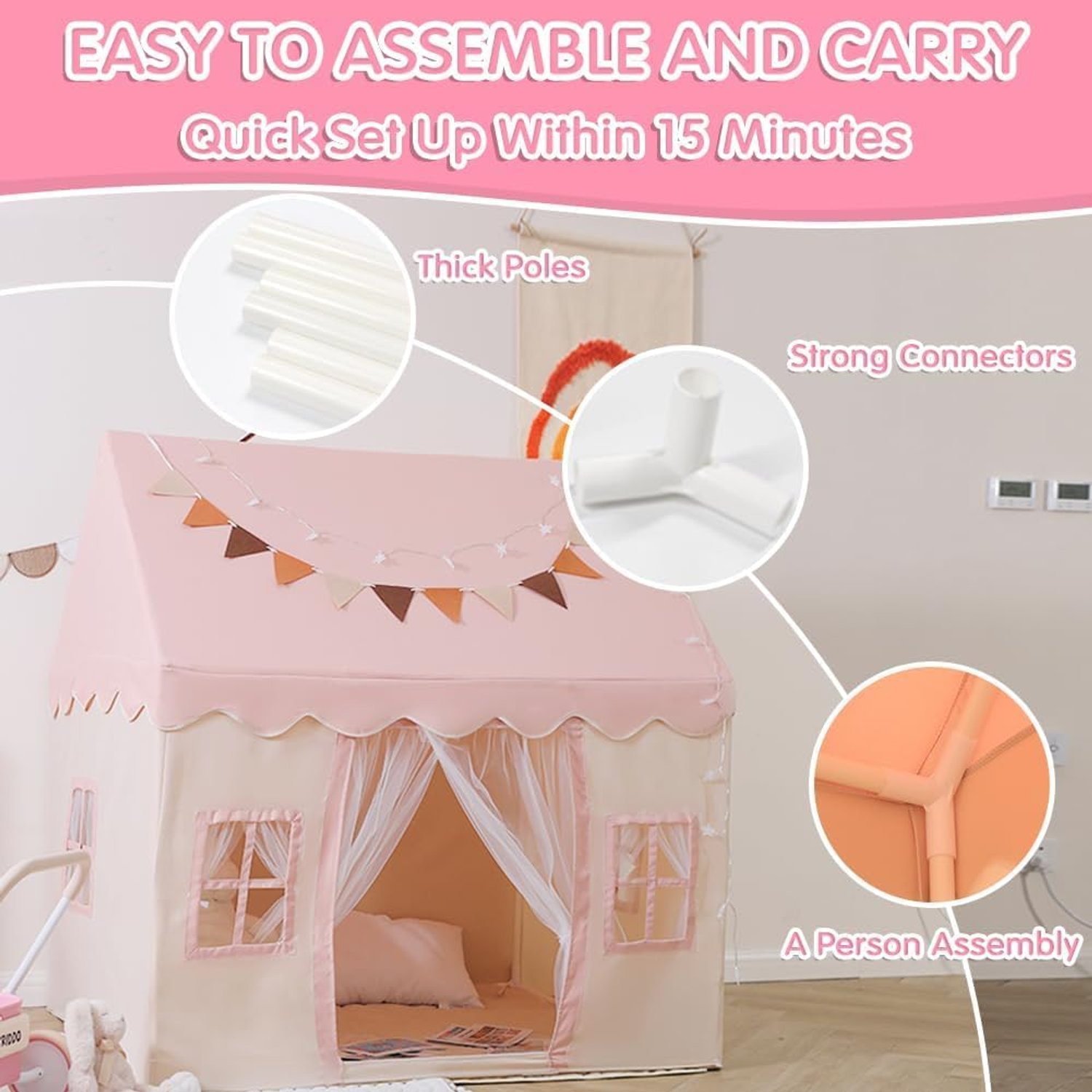 Pink Castle Playhouse Tent with Padded Mat