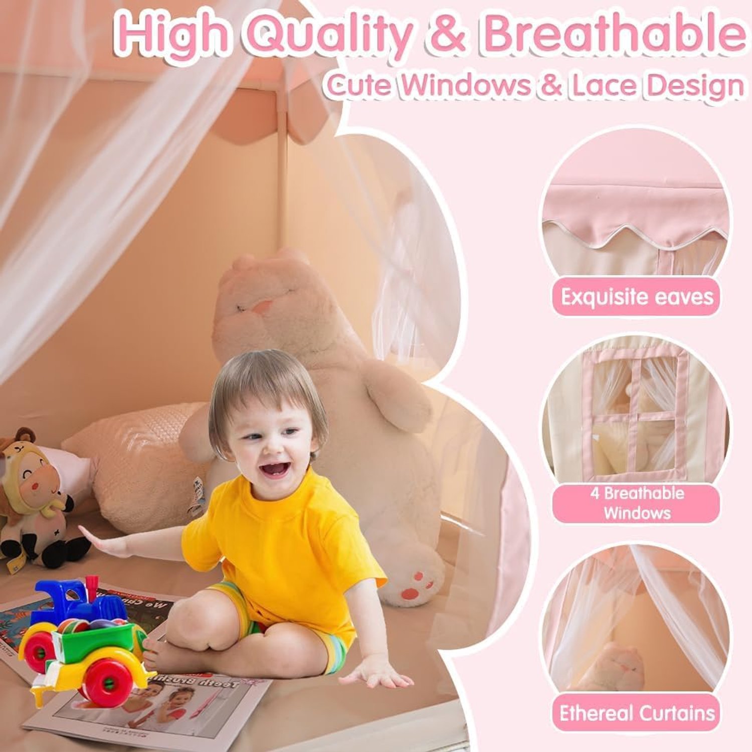 Pink Castle Playhouse Tent with Padded Mat