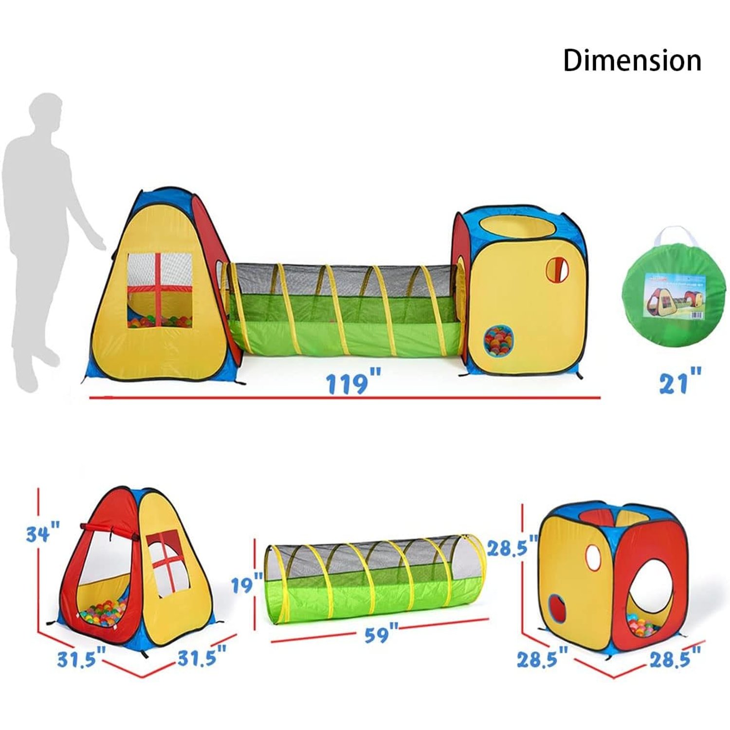 3-in-1 Play Tent with Tunnel and Ball Pit Set