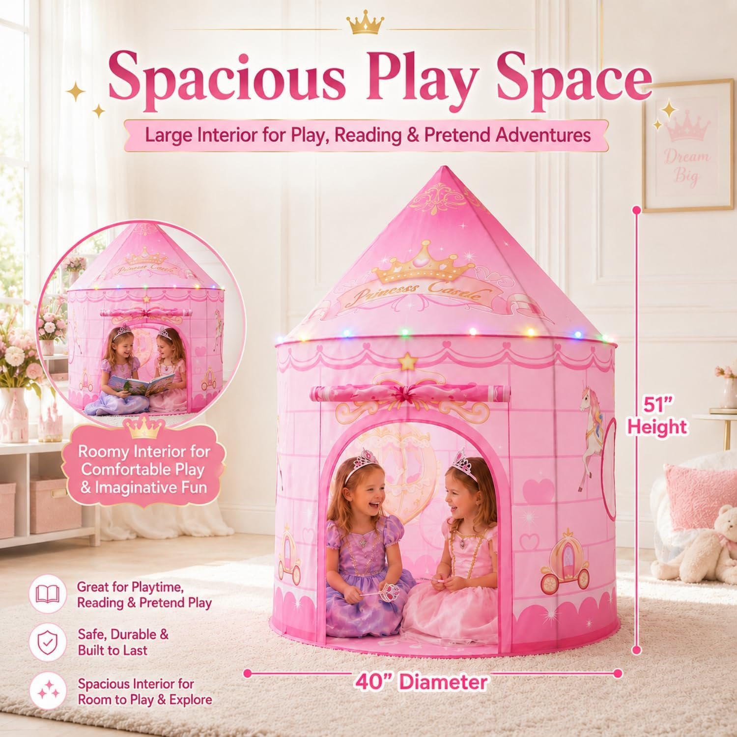 Princess Pop Up Tent With Lights: image 2