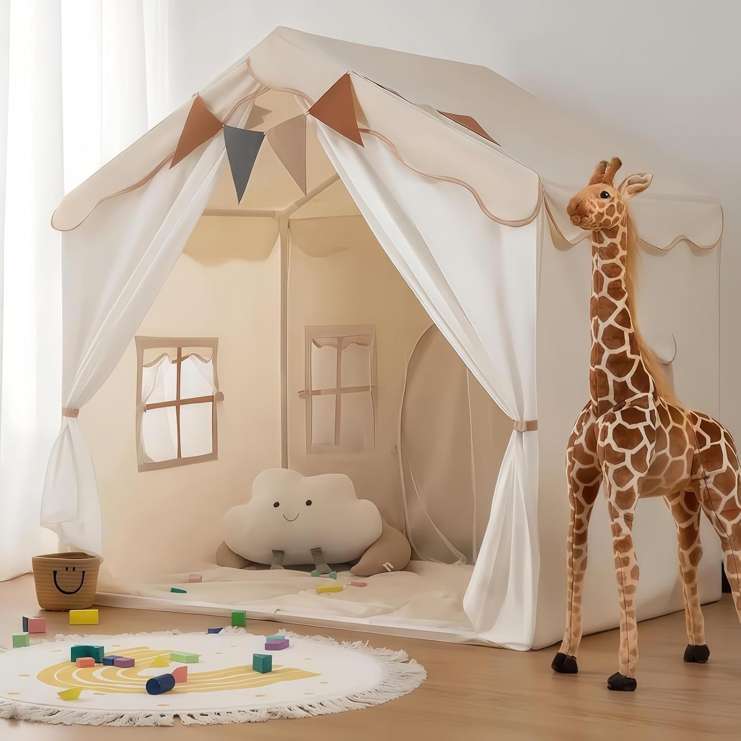 Two Door Play Tent with Bunting and Padded Mat: image 1