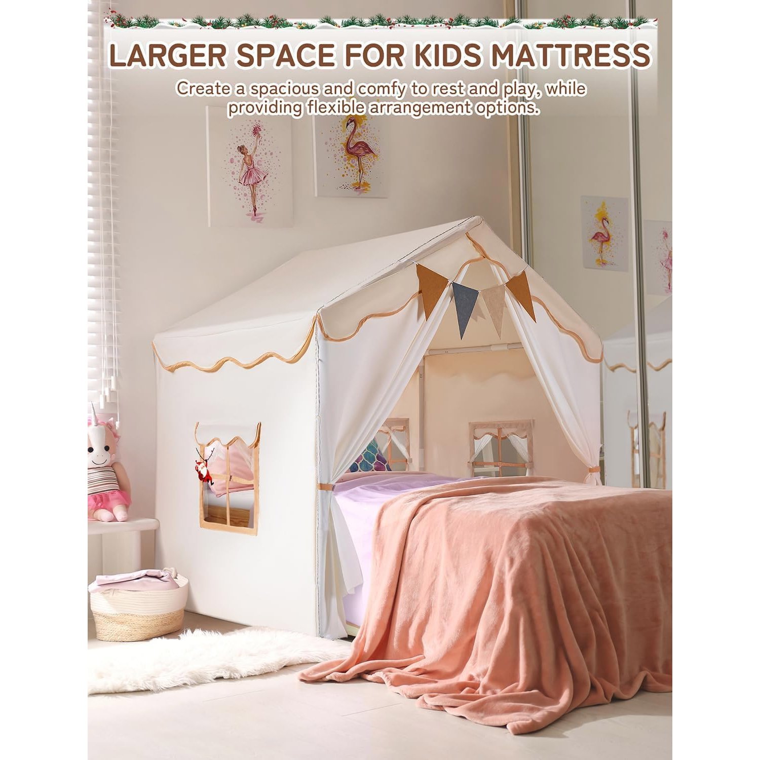 Two Door Play Tent with Bunting and Padded Mat