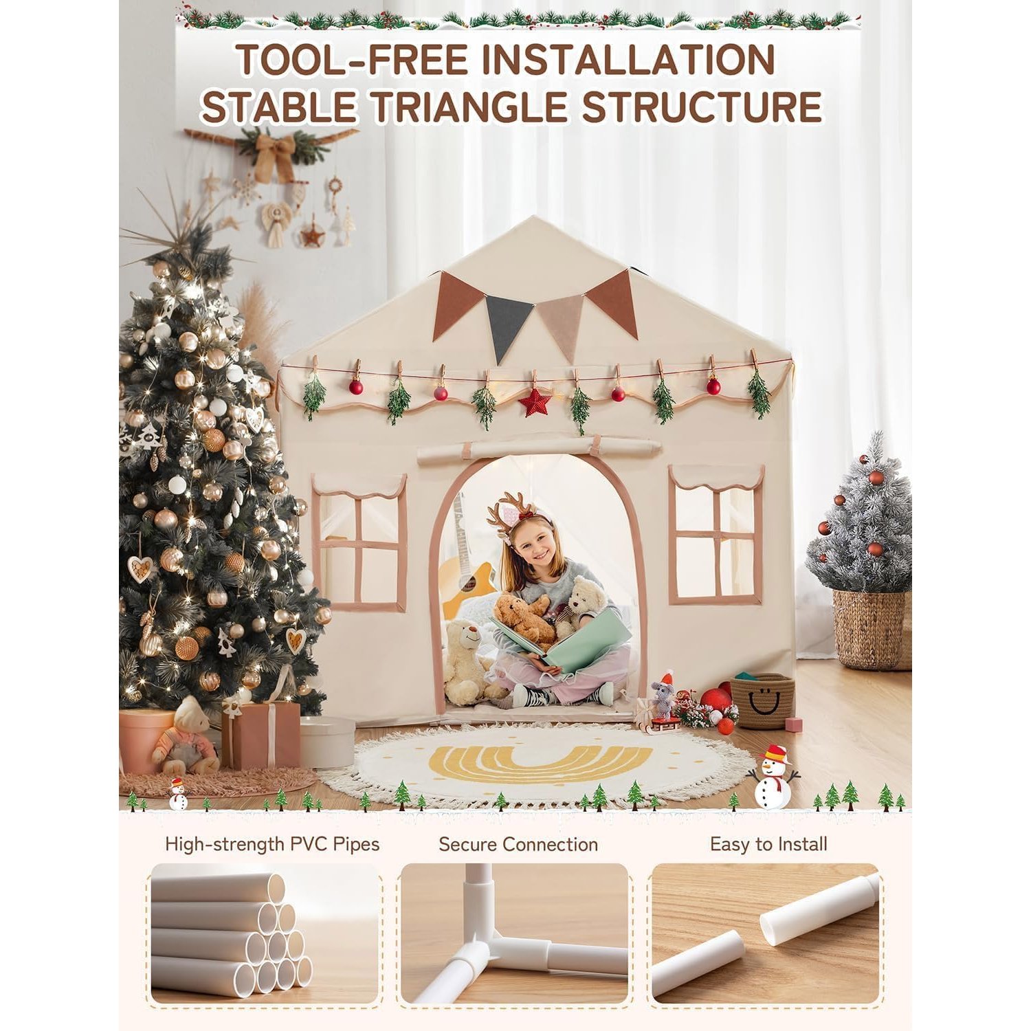 Two Door Play Tent with Bunting and Padded Mat