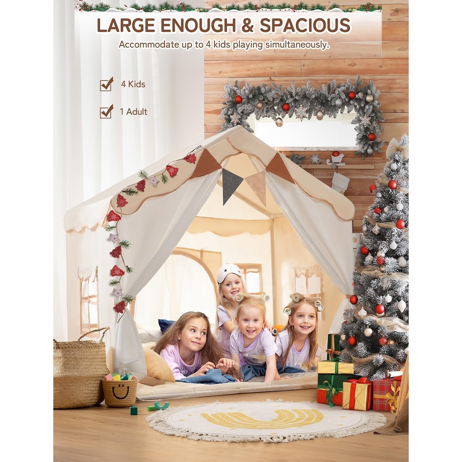 Two Door Play Tent with Bunting and Padded Mat