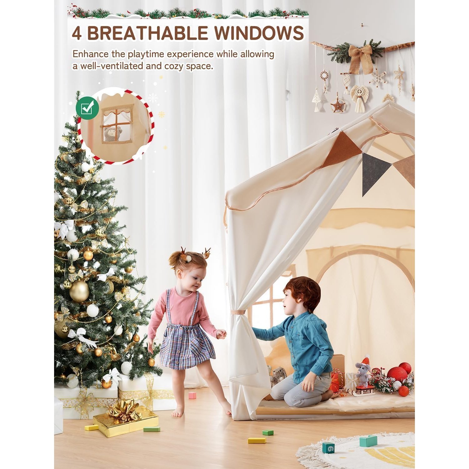 Two Door Play Tent with Bunting and Padded Mat: image 7